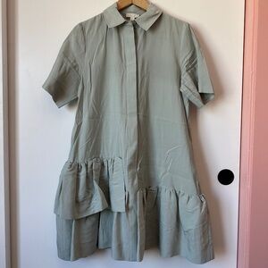 COS Pale Green Asymmetric Shirt Dress with Ruffle Hem